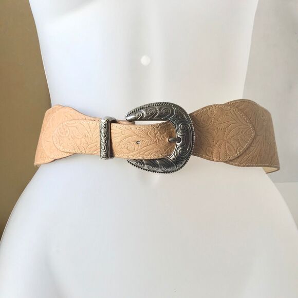 Vtg Omega Tooled Flower Country Western Womens Belt Beige Faux Leather Size S - Picture 8 of 12